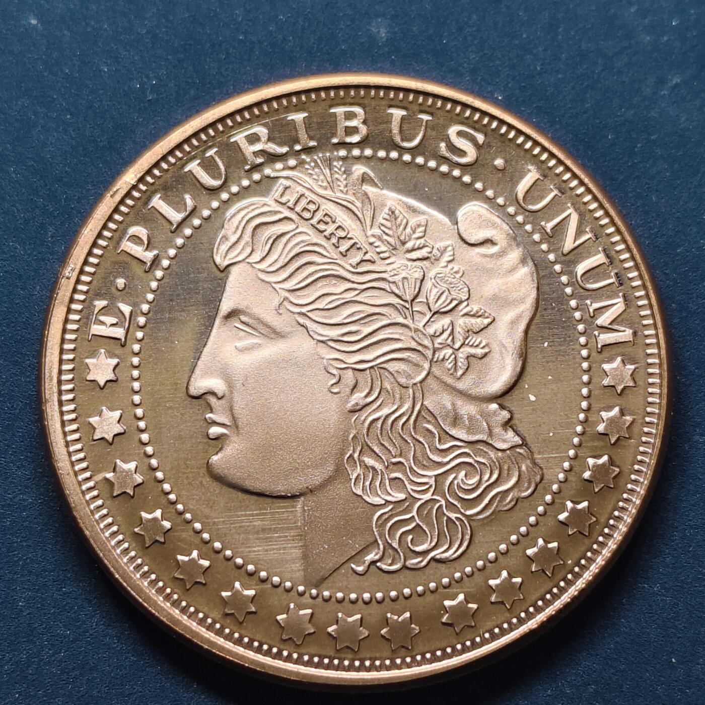 【全场包邮】纯粹捡漏拍494场 【纪念章】美国复刻摩根1盎司纯铜克朗型纪念章