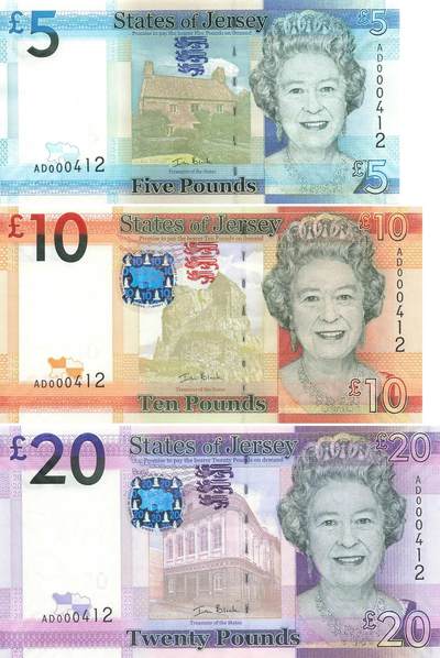 小福收藏拍卖第199期 裸钞场 本期有多张豹子号靓号 瑞士1000法郎 经典提香 毛里求斯首发年大全套 白俄罗斯5000000卢布 苏里南10000盾  爱沙尼亚  苏丹 西班牙 保加利亚 古巴等多国精美纸币 - 泽西岛 2010年 5 10 20镑 AD首冠 数3 全同百位小号412号 unc