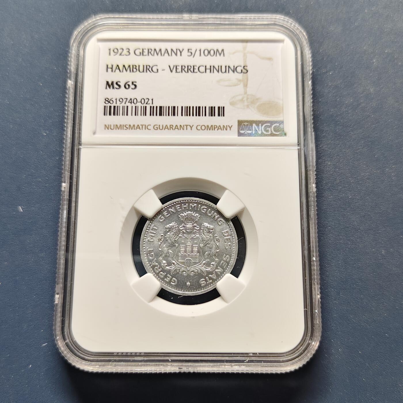 【全场包邮】纯粹捡漏拍495场-持续更新中 德国紧急状态汉堡1923年5/100马克-NGC MS65