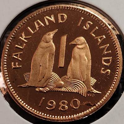 布加迪🐬～世界钱币(上海)🌾第 269 期 /  各国套币和散币 - 福克兰群岛🇫🇰 1980年 1便士 精致币