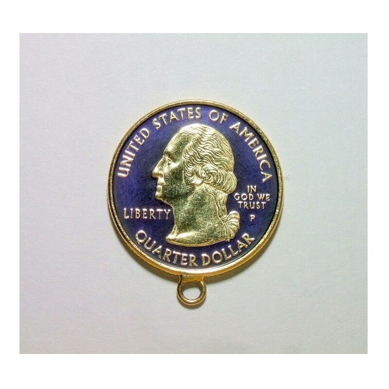 纯手工 美国2001年罗德岛 华盛顿琅彩镀金高浮雕精制币章吊坠 25MM