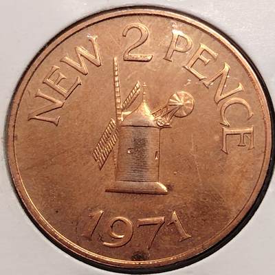 布加迪🐬～世界钱币(上海)🌾第 269 期 /  各国套币和散币 - 根西岛 1971年 2便士 