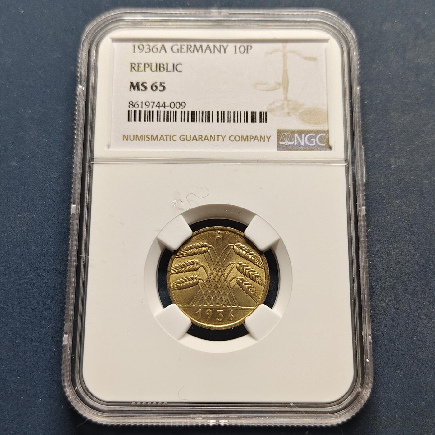 【全场包邮】纯粹捡漏拍495场-持续更新中 德国魏玛共和国1936年10芬妮-NGC MS65