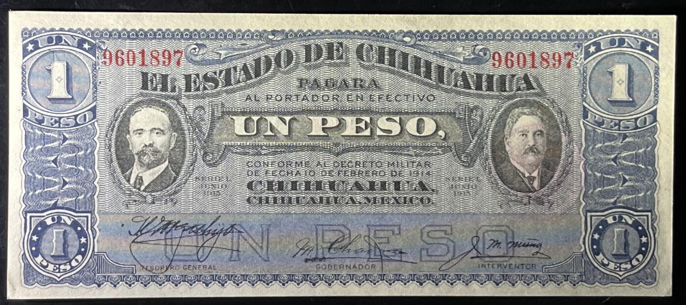 小福收藏拍卖第199期 裸钞场 本期有多张豹子号靓号 瑞士1000法郎 经典提香 毛里求斯首发年大全套 白俄罗斯5000000卢布 苏里南10000盾  爱沙尼亚  苏丹 西班牙 保加利亚 古巴等多国精美纸币 墨西哥 1914年 1比索 首版 背面有红色圆形国库印章 unc