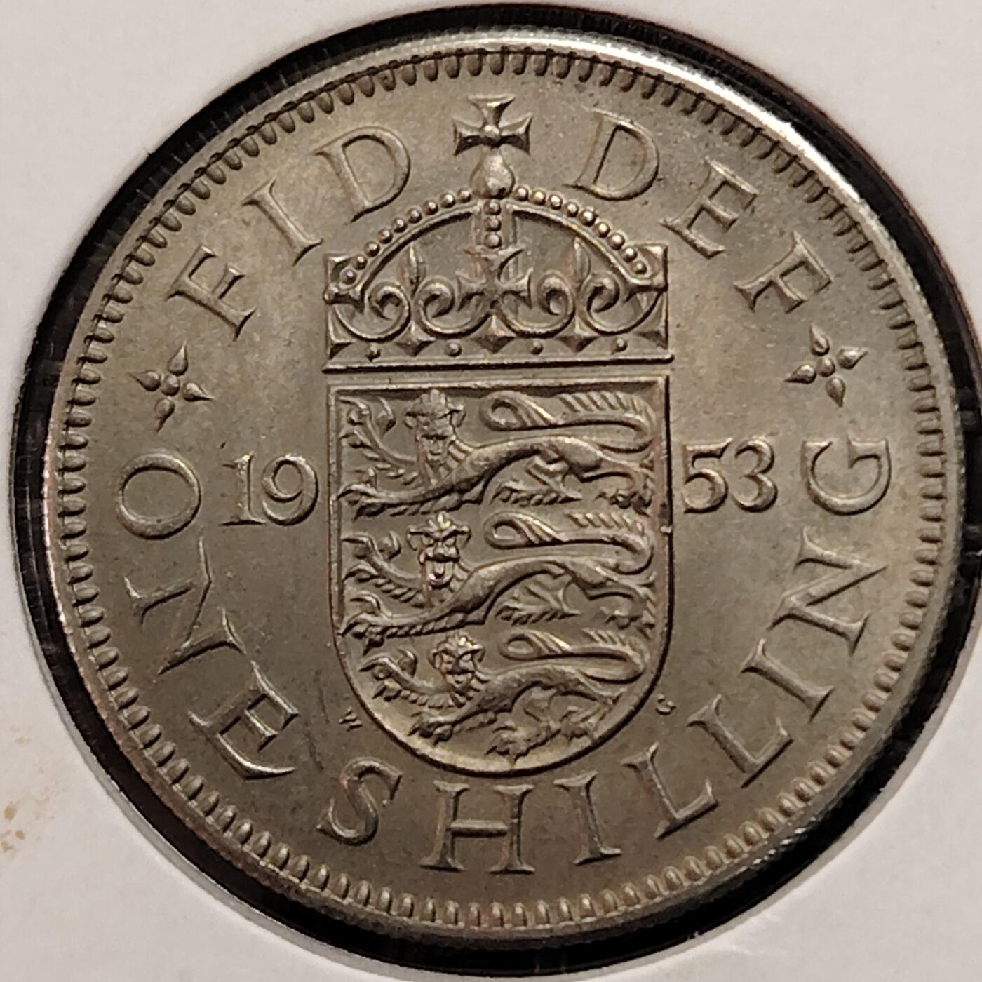 布加迪🐬～世界钱币(上海)🌾第 269 期 /  各国套币和散币 英国🇬🇧 1953年 1先令 英格兰三狮图案