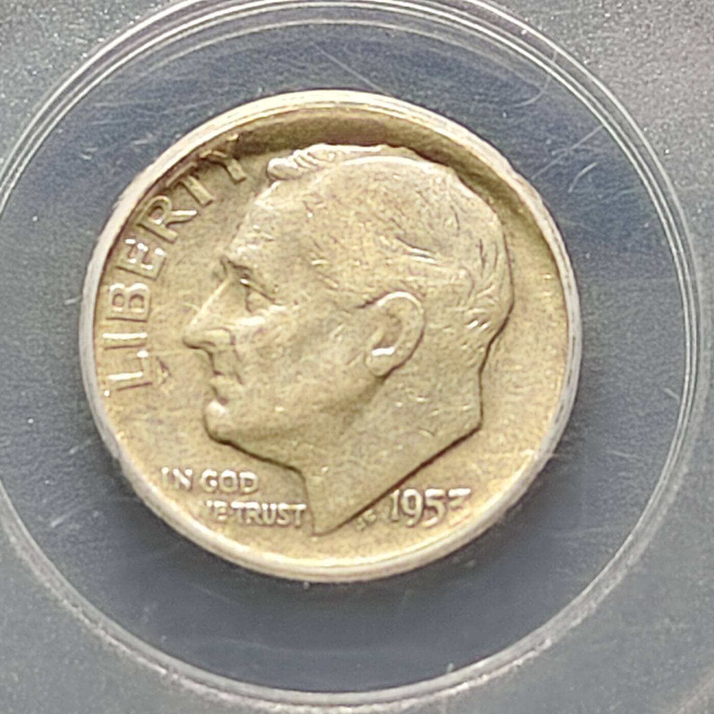 【全场包邮】纯粹捡漏拍494场 美国1953年罗斯福D厂10分银币【17.9毫米2.5克，纯银价约44元（按20元银价折算）】-公博AU50