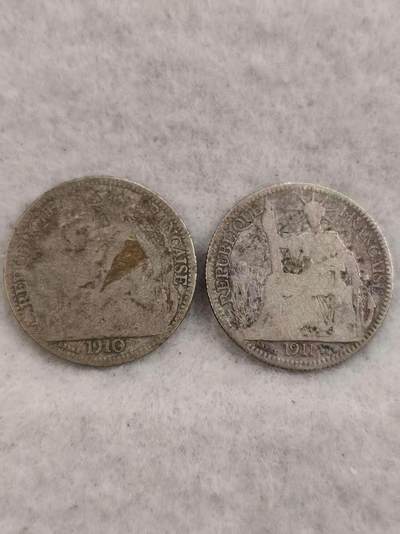 G&W世界散币，银币处理专场（第43场） - 法属印度支那1910，1911年10分 银币 2枚