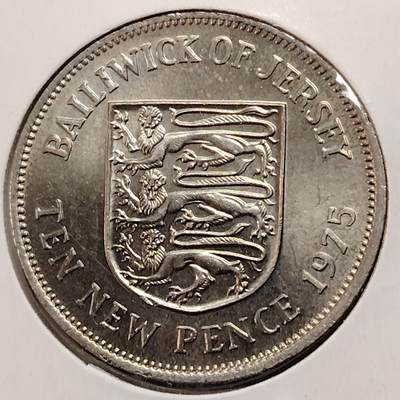 布加迪🐬～世界钱币(上海)🌾第 269 期 /  各国套币和散币 - 泽西岛 1975年 10便士 原光好品