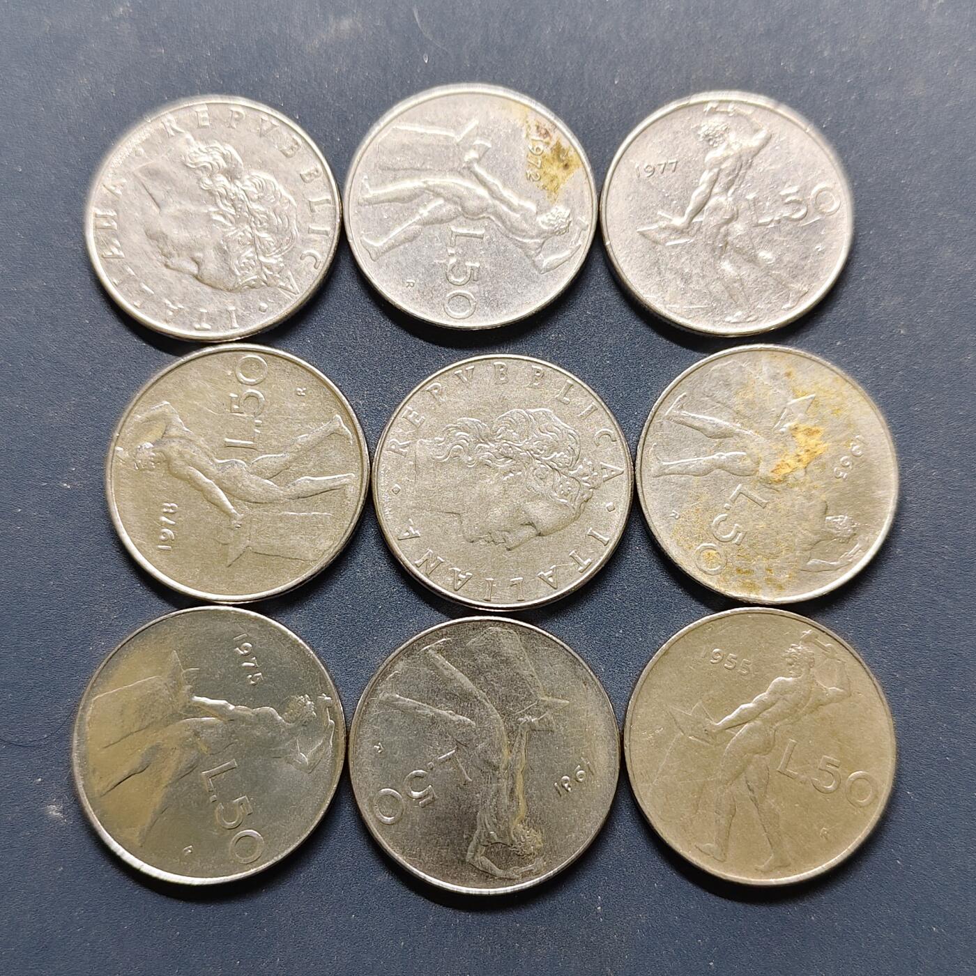 【全场包邮】纯粹捡漏拍494场 意大利各年份50里拉赫菲斯托斯9枚一组