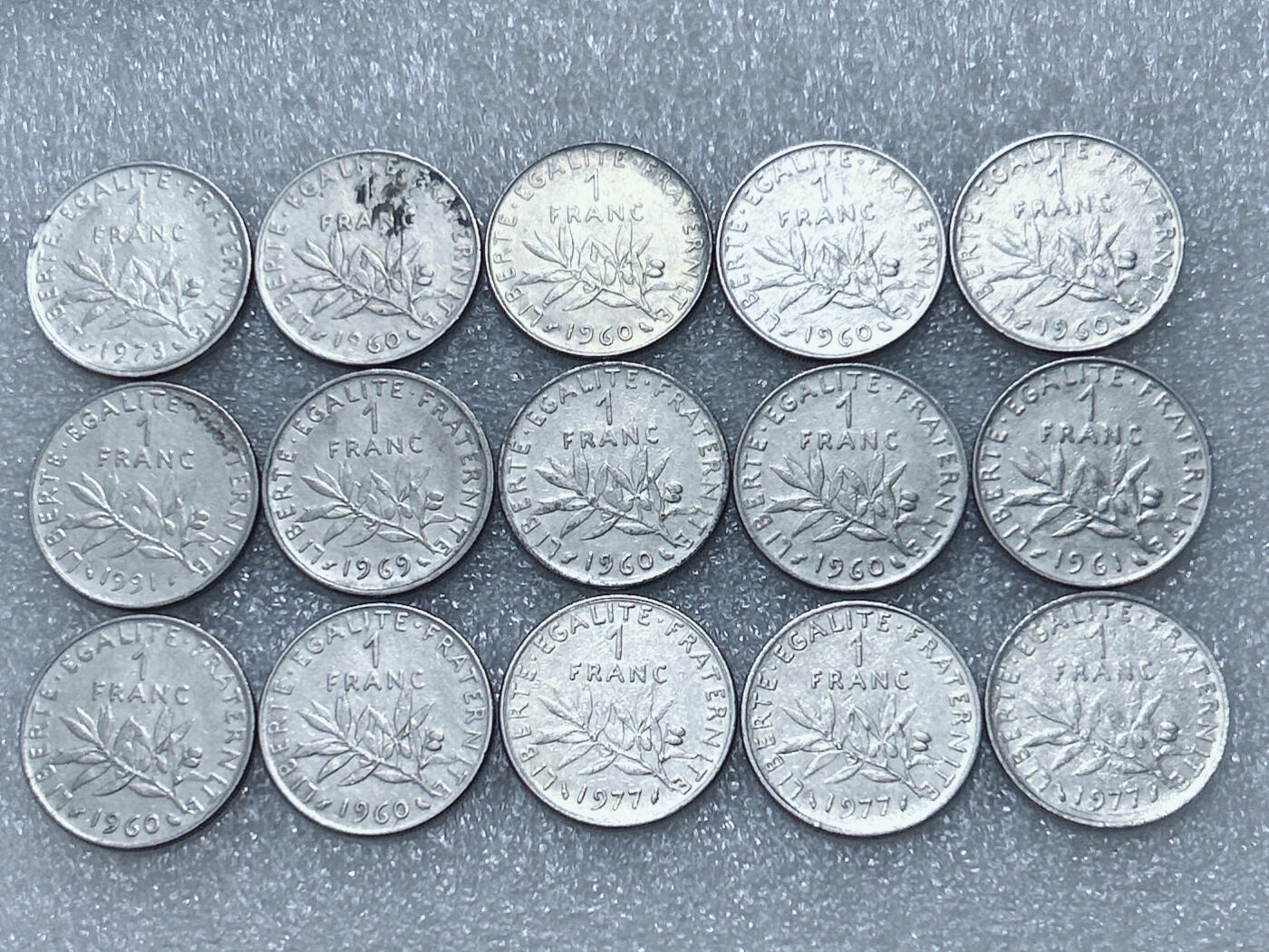 第一海外回流一元起拍收藏 散集专场  第292期 法国1法郎硬币 15枚