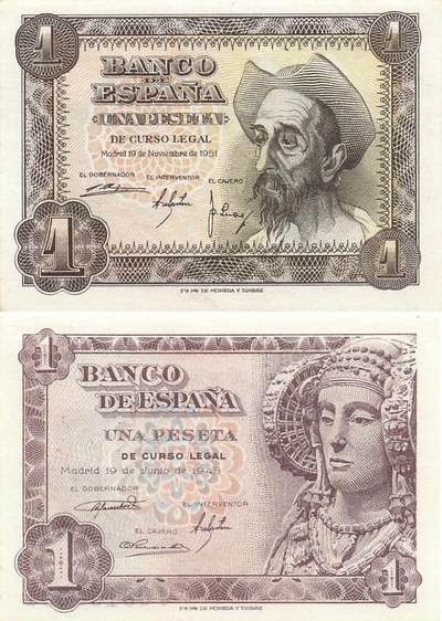 小福收藏拍卖第199期 裸钞场 本期有多张豹子号靓号 瑞士1000法郎 经典提香 毛里求斯首发年大全套 白俄罗斯5000000卢布 苏里南10000盾  爱沙尼亚  苏丹 西班牙 保加利亚 古巴等多国精美纸币 - 西班牙 1948年 1+1951年 1比塞塔 尾8 1组2张 unc