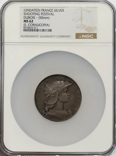 博洋堂世界钱币拍卖第157期（全场包邮） - NGC MS62 法国1900年以前的射击节巨大银章，50mm大尺寸，背面设计生动活泼