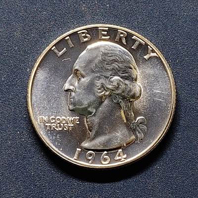 【全场包邮】纯粹捡漏拍494场 - 美国1964年华盛顿25分精制银币【24.3毫米6.25克，纯银价约112元（按20元银价折算）】