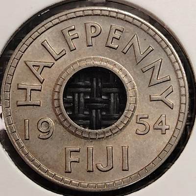 布加迪🐬～世界钱币(上海)🌾第 269 期 /  各国套币和散币 - 英属斐济🇫🇯 1954年 1/2便士