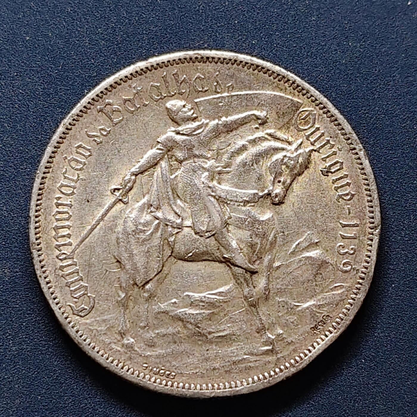 【全场包邮】纯粹捡漏拍495场-持续更新中 葡萄牙1928年10埃斯库多奥里基战役纪念银币【30毫米12.5克，纯银价约209元（按20元银价折算）】