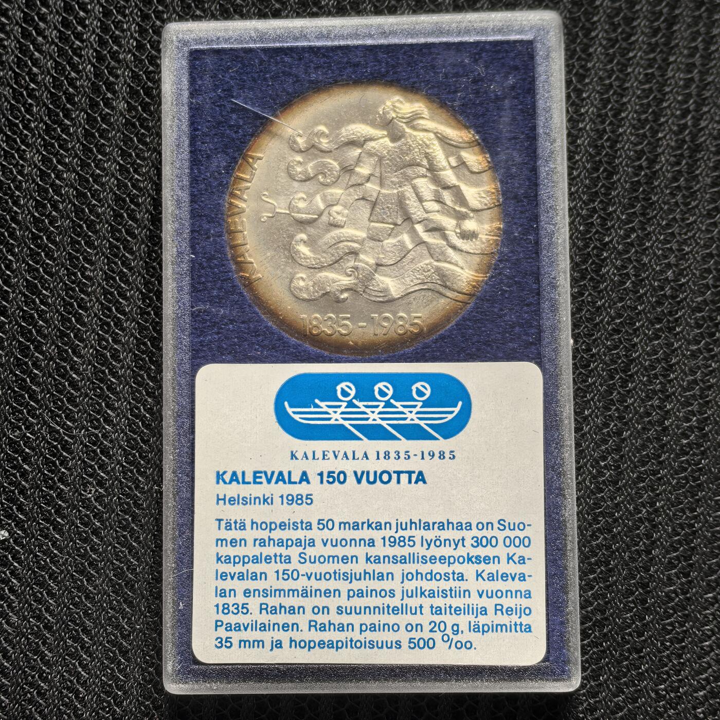 道一币馆币章第一百六十二场 原盒证 芬兰1985年芬兰民族史诗《卡勒瓦拉》150周年50马克纪念银币