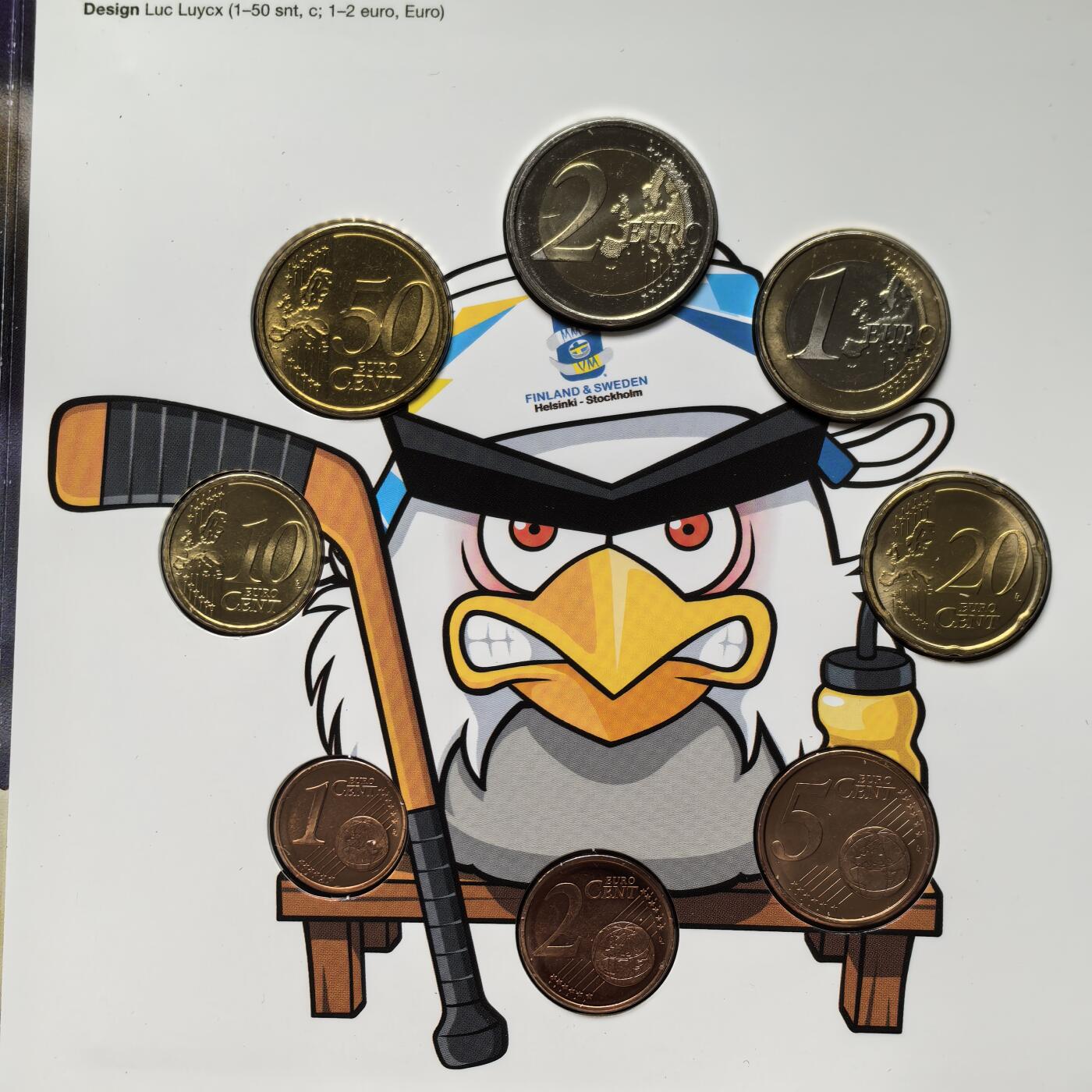 道一币馆币章第一百六十二场 原包装 芬兰2012年冰球锦标赛版欧元套币八枚