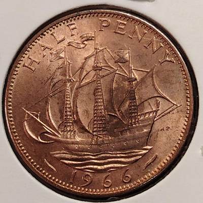 布加迪🐬～世界钱币(上海)🌾第 269 期 /  各国套币和散币 - 英国🇬🇧 1966年 1/2便士 原光品相