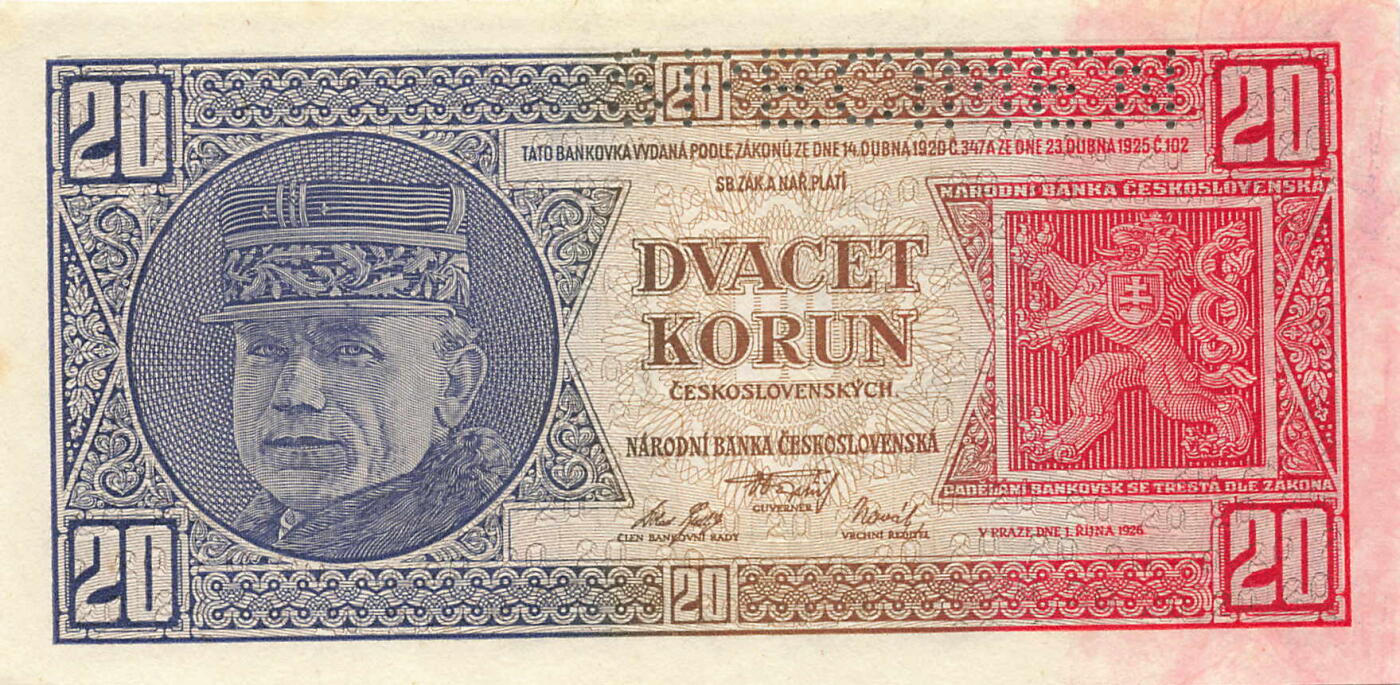 小福收藏拍卖第199期 裸钞场 本期有多张豹子号靓号 瑞士1000法郎 经典提香 毛里求斯首发年大全套 白俄罗斯5000000卢布 苏里南10000盾  爱沙尼亚  苏丹 西班牙 保加利亚 古巴等多国精美纸币 捷克斯洛伐克 1926年 20克朗 样钞 unc