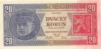 小福收藏拍卖第199期 裸钞场 本期有多张豹子号靓号 瑞士1000法郎 经典提香 毛里求斯首发年大全套 白俄罗斯5000000卢布 苏里南10000盾  爱沙尼亚  苏丹 西班牙 保加利亚 古巴等多国精美纸币 - 捷克斯洛伐克 1926年 20克朗 样钞 unc