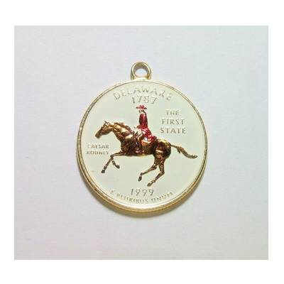 纯手工 美国1999年特拉华州 华盛顿琅彩镀金高浮雕精制币章吊坠 25MM - 纯手工 美国1999年特拉华州 华盛顿琅彩镀金高浮雕精制币章吊坠 25MM