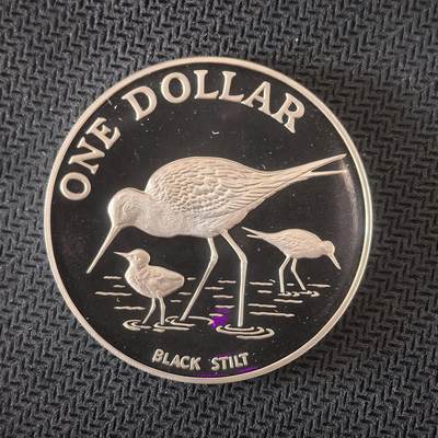 道一币馆币章第一百六十三场 - 新西兰1985年黑高跷鸟1元精制纪念银币 27.2g 925s