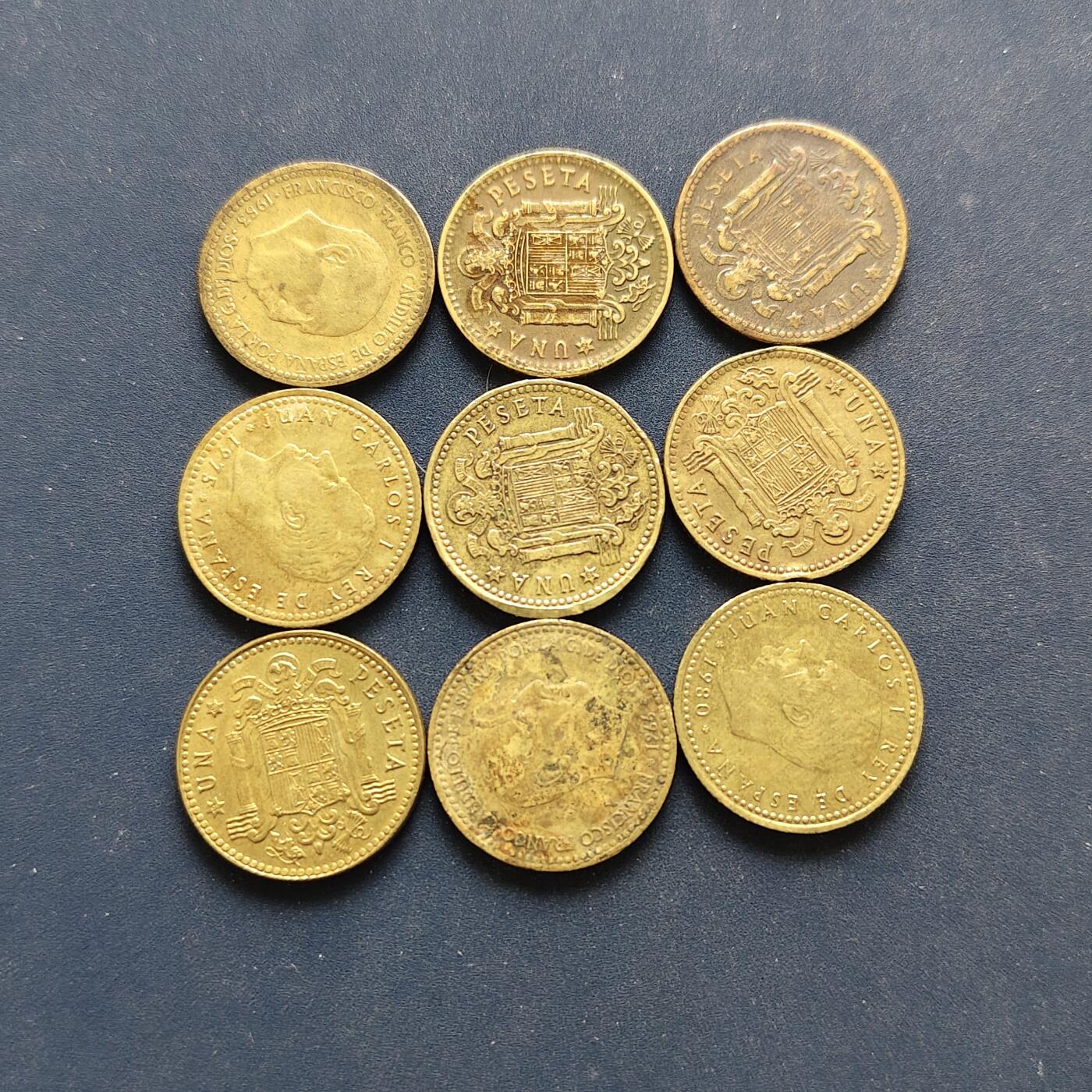 【全场包邮】纯粹捡漏拍494场 西班牙各年份1比塞塔9枚一组