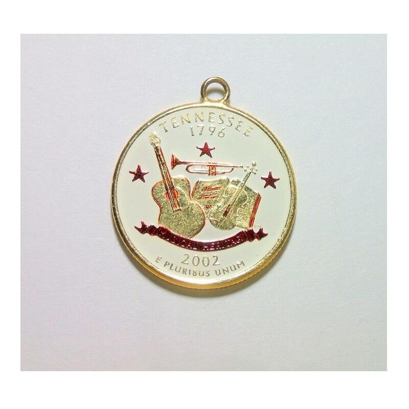 纯手工 美国2002年田纳西州 华盛顿琅彩镀金高浮雕精制币章吊坠  25MM