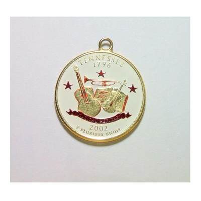 纯手工 美国2002年田纳西州 华盛顿琅彩镀金高浮雕精制币章吊坠  25MM - 纯手工 美国2002年田纳西州 华盛顿琅彩镀金高浮雕精制币章吊坠  25MM