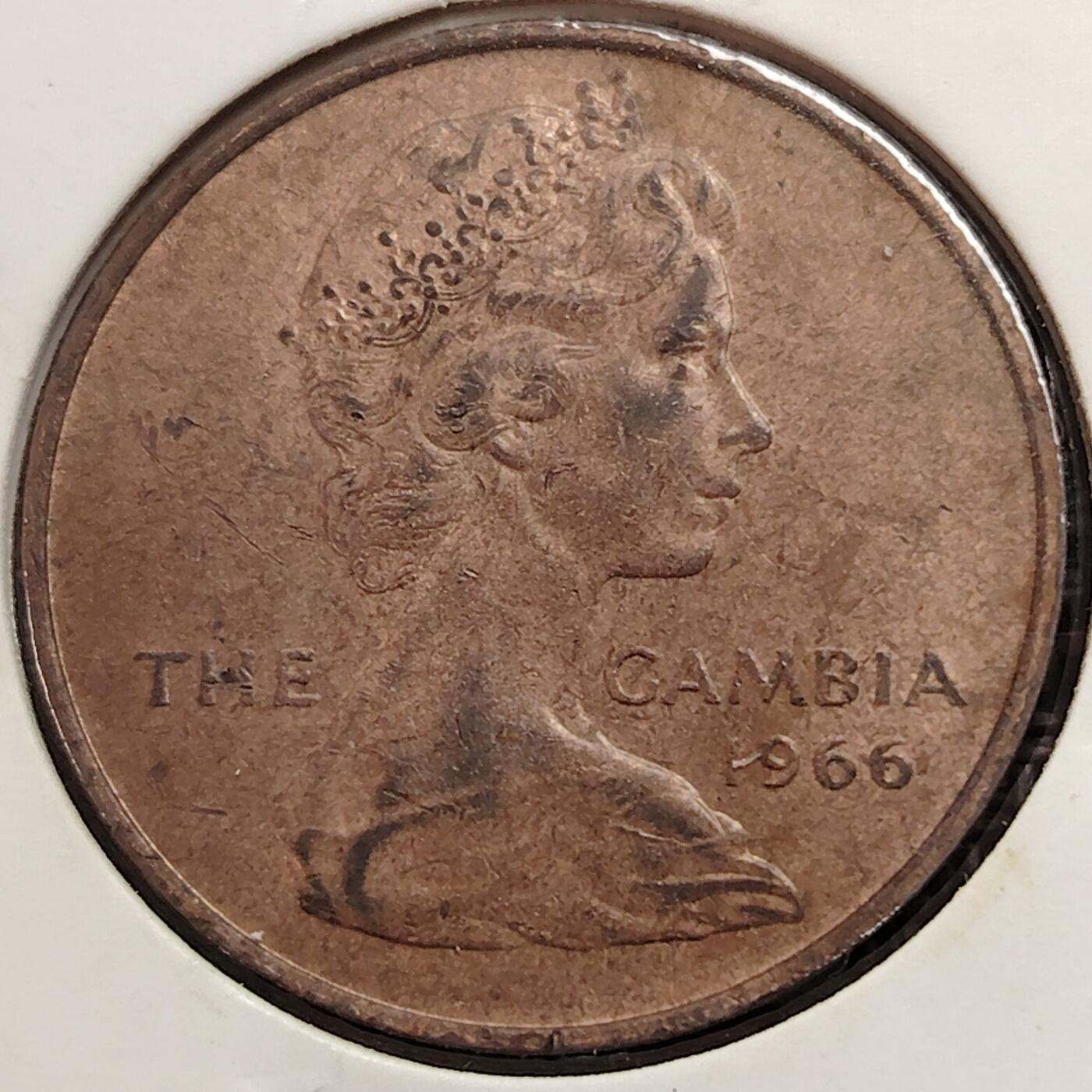布加迪🐬～世界钱币(上海)🌾第 269 期 /  各国套币和散币 英属冈比亚🇬🇲 1966年 1便士