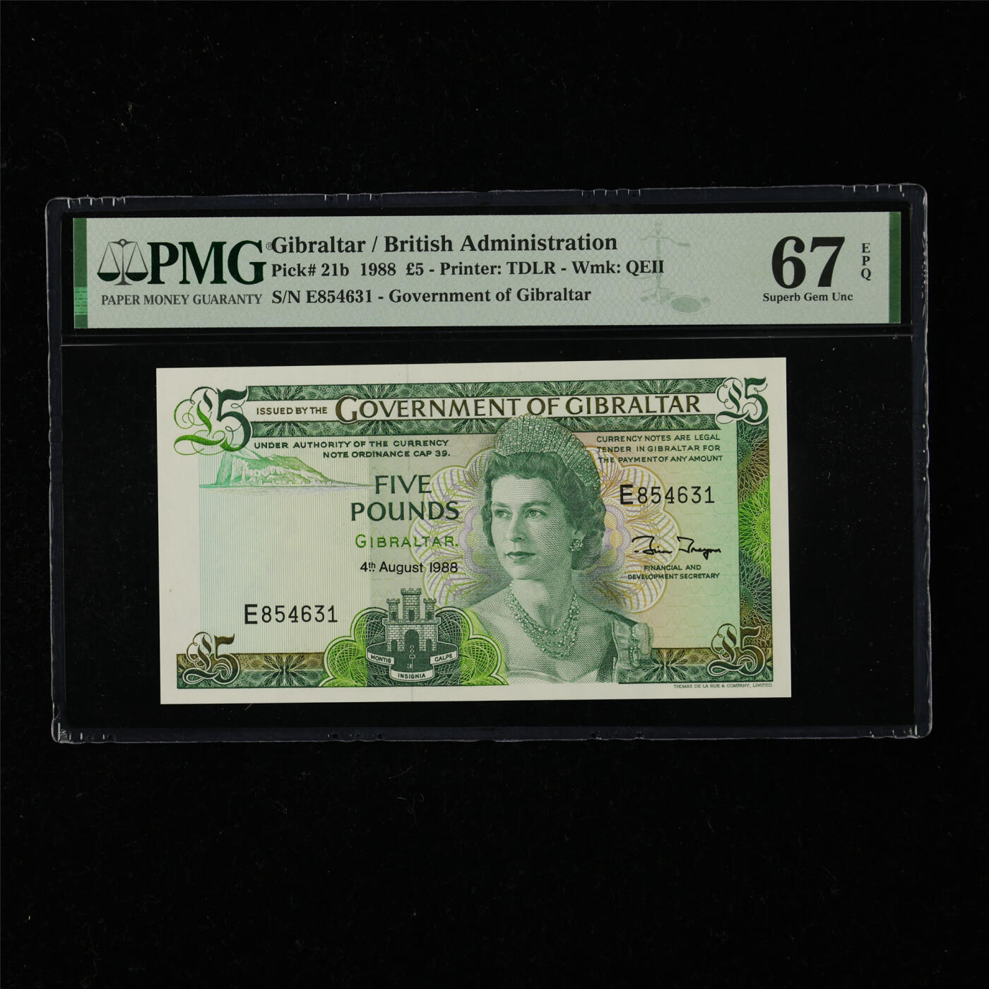 【亘邦集藏】第218期拍卖 1988年 直布罗陀5镑 PMG 67EPQ E854631