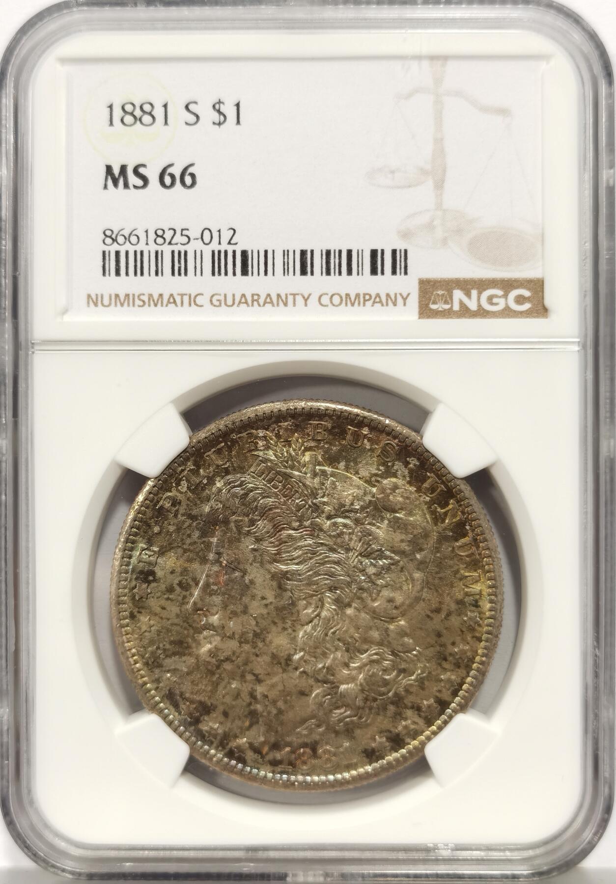 博洋堂世界钱币拍卖第157期（全场包邮） NGC MS66 美国1881 S 摩根 双面五彩包浆