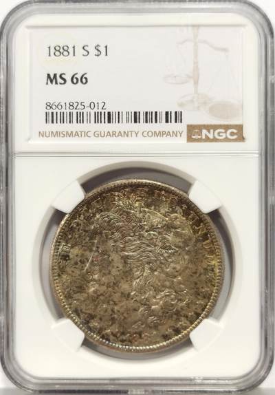 博洋堂世界钱币拍卖第157期（全场包邮） - NGC MS66 美国1881 S 摩根 双面五彩包浆