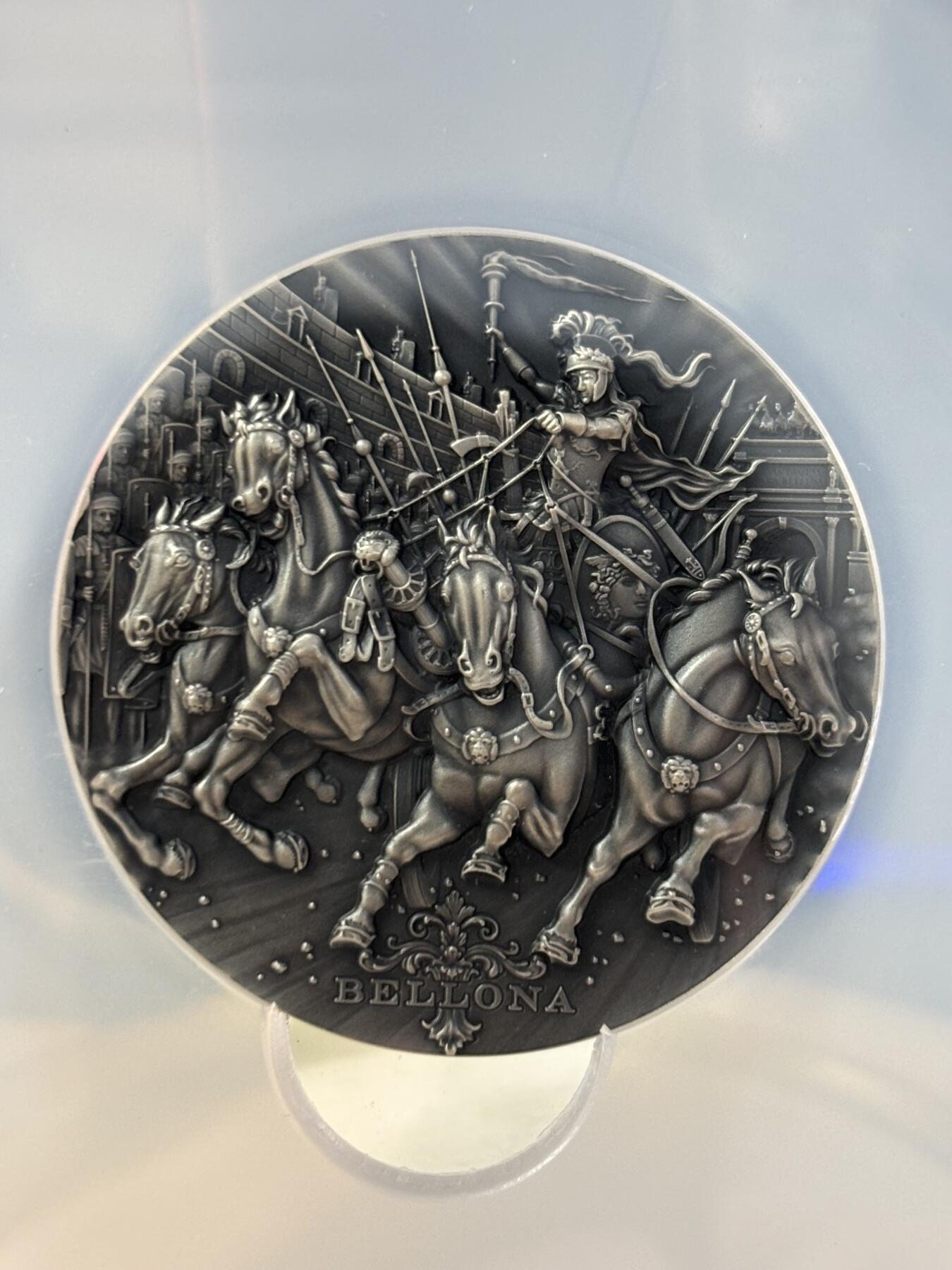 第188期拍卖 纽埃2018年古罗马诸神2战争女神贝罗娜2盎司高浮雕银币评级币NGC-MS70无盒无证书，999银，发行量500枚