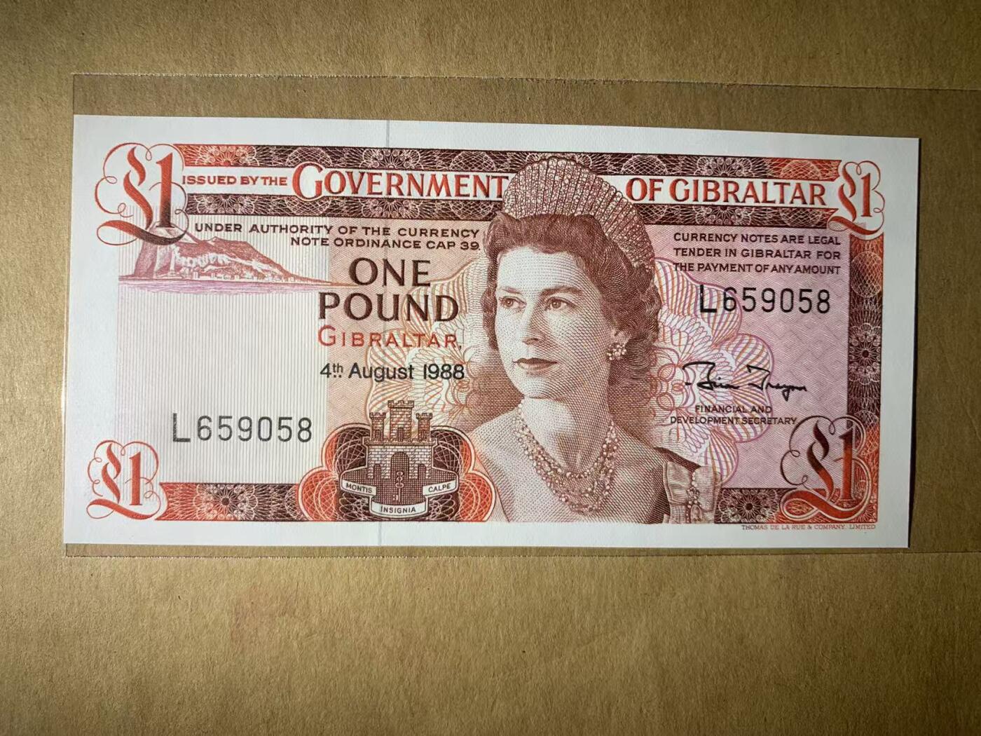 【礼羽收藏】🌏世界钱币拍卖第122期 【L659058】全新UNC 1988年直布罗陀1镑纸币 女王钞 无347尾8 钻石号