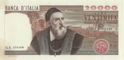 小福收藏拍卖第199期 裸钞场 本期有多张豹子号靓号 瑞士1000法郎 经典提香 毛里求斯首发年大全套 白俄罗斯5000000卢布 苏里南10000盾  爱沙尼亚  苏丹 西班牙 保加利亚 古巴等多国精美纸币 - 意大利 1975年 20000里拉 经典提香 无47 角有油痕 unc-