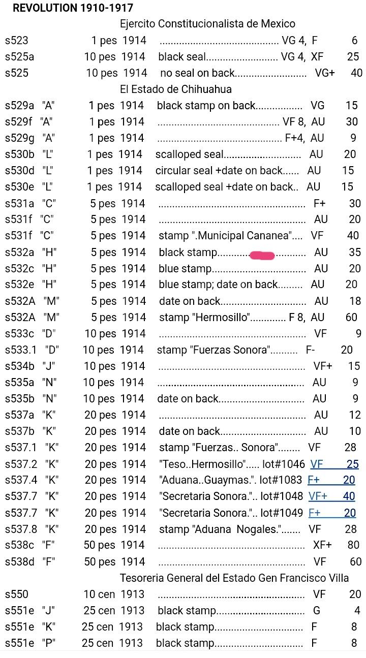 墨西哥1914（1915）大革命时期奇瓦瓦州H系列5比索大幅面黑色印章狮子头序列号靓品纸币