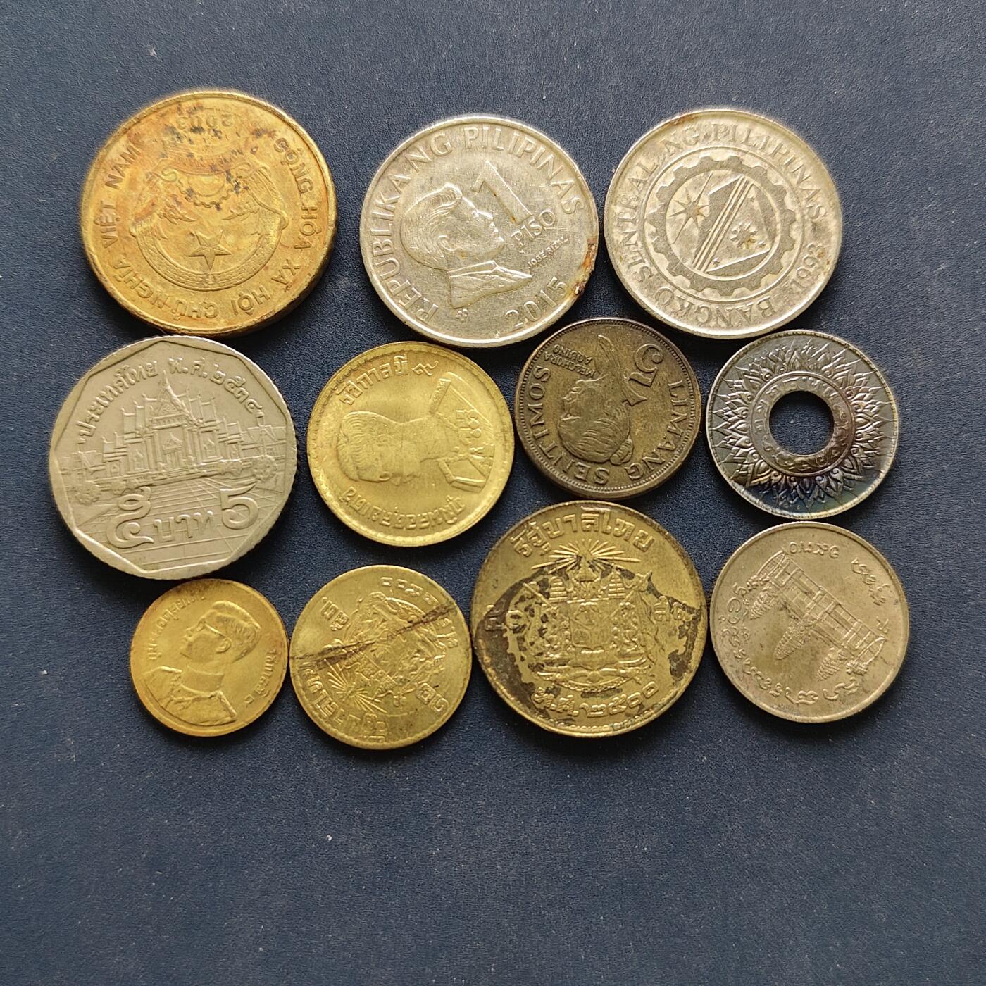 【全场包邮】纯粹捡漏拍494场 亚洲各国各年份散币11枚一组-泰国+菲律宾+柬埔寨+越南