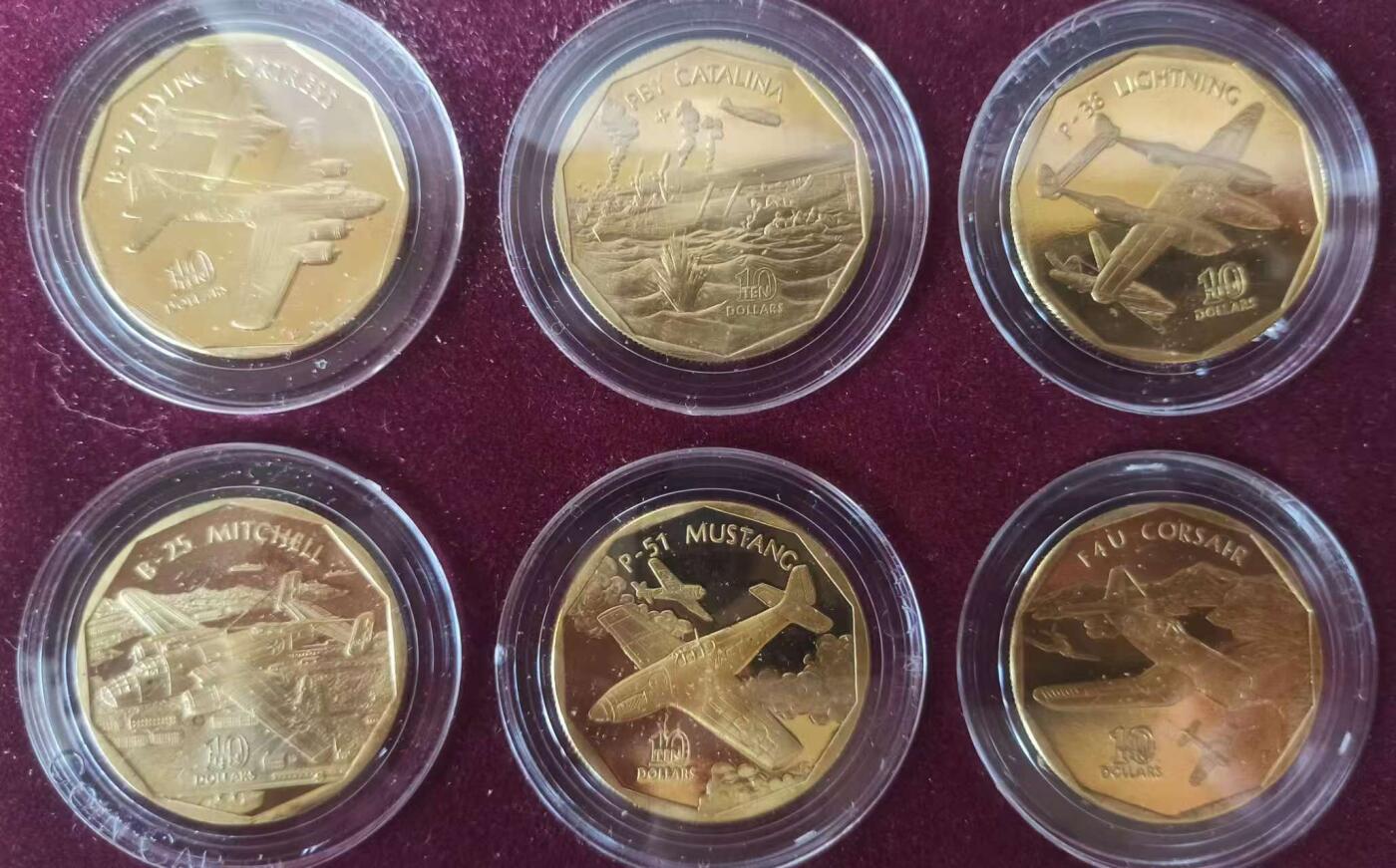 ❤️【币观天下】❤️ 第339期钱币拍卖- 2026.1.16周五晚上6点半场-长期征集拍品 马绍尔群岛二战飞机24枚大套 包含野马、闪电、喷火、飓风、bf109、零战等二战名机，带证书和具体介绍每种飞机一本册子。面值10元