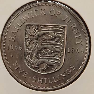 布加迪🐬～世界钱币(上海)🌾第 269 期 /  各国套币和散币 - 泽西岛 1966年 5先令 原光好品