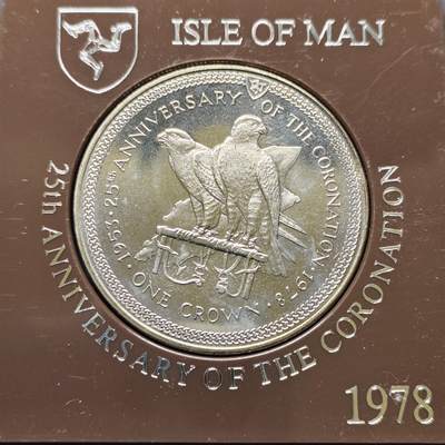 【全场包邮】纯粹捡漏拍494场 - 马恩岛1978年1克朗女王加冕25周年克朗型纪念币-带原卡