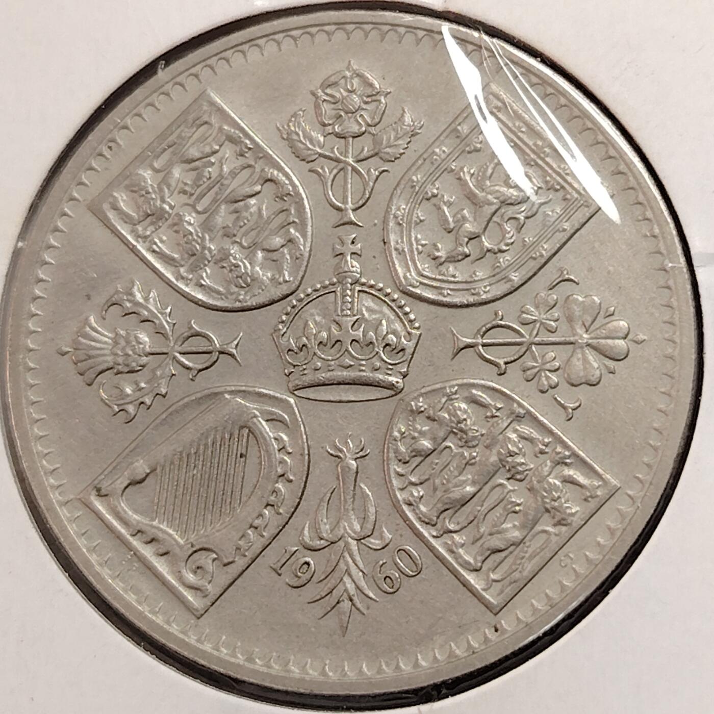 布加迪🐬～世界钱币(上海)🌾第 269 期 /  各国套币和散币 英国🇬🇧 1960女王纽约博览会纪念5先令幸运克朗币