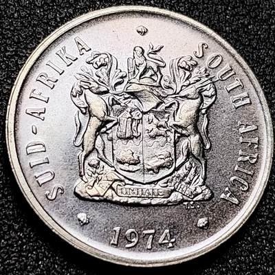 泉币菌-第170场- 精品福利场 - 原光UNC 有精制币感觉 国花帝王花 南非1974年20分 镍币 24.2毫米 6.0克