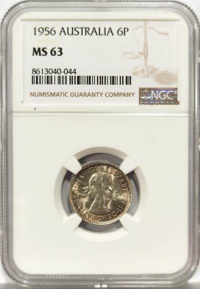 博洋堂世界钱币拍卖第157期（全场包邮） - NGC MS63 英属澳大利亚1956年伊丽莎白二世6便士银币