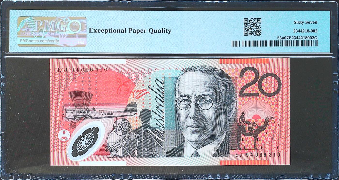 世界靓号纸钞第八十一期 1994年澳大利亚20元 首发年份 全程无47 PMG67 难出分品种
