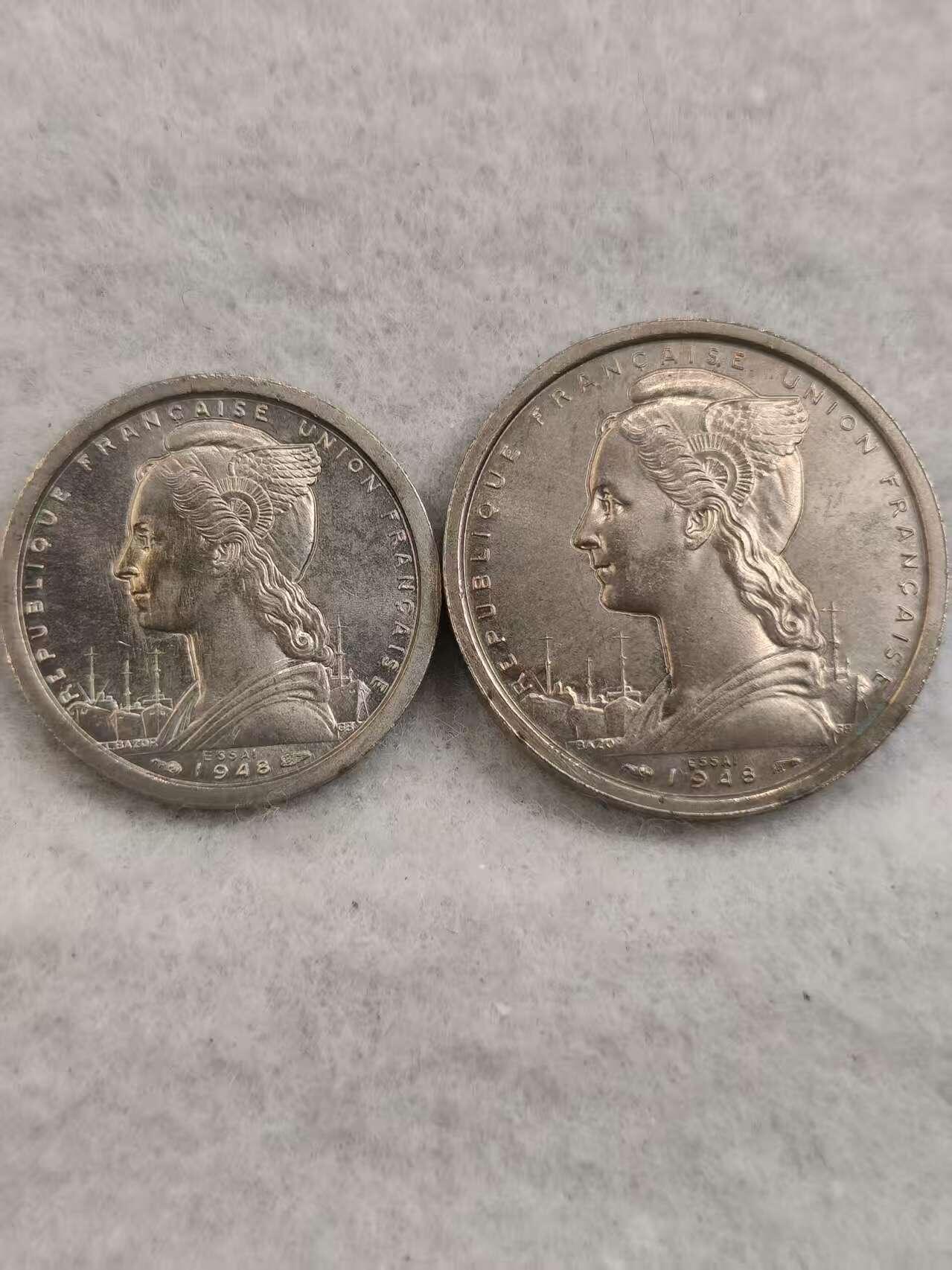G&W世界散币，银币处理专场（第43场） 法属喀麦隆1948年1, 2法郎 2枚  样币