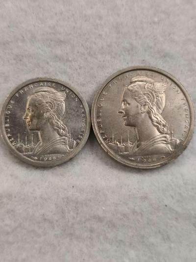 G&W世界散币，银币处理专场（第43场） - 法属喀麦隆1948年1, 2法郎 2枚  样币