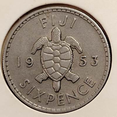 布加迪🐬～世界钱币(上海)🌾第 269 期 /  各国套币和散币 - 英属斐济🇫🇯 1953年 6便士