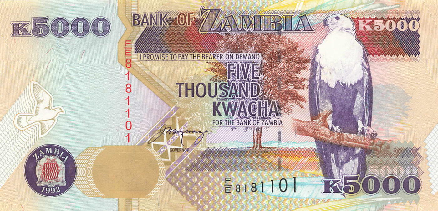 小福收藏拍卖第199期 裸钞场 本期有多张豹子号靓号 瑞士1000法郎 经典提香 毛里求斯首发年大全套 白俄罗斯5000000卢布 苏里南10000盾  爱沙尼亚  苏丹 西班牙 保加利亚 古巴等多国精美纸币 赞比亚 1992年 5000克瓦查 倒置号8181101 unc