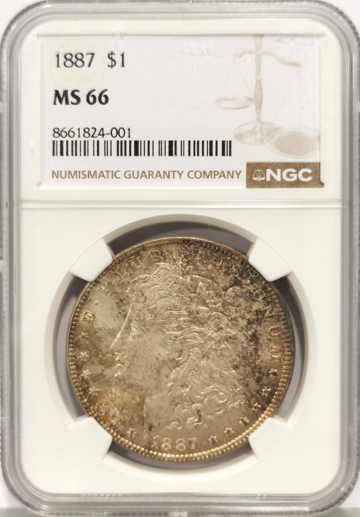 博洋堂世界钱币拍卖第157期（全场包邮） NGC MS66 美国1887 摩根 双面五彩包浆